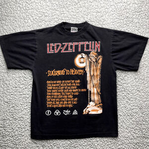 Vintage Led Zeppelin Shirt Mens M Black Stairway to Heaven Band Tee Heavy Cotton